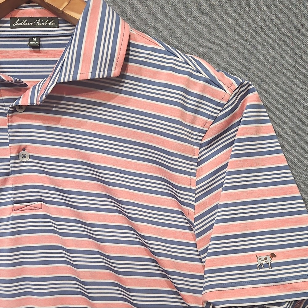 Southern Point Co Performance Golf Polo Shirt Mens Medium White Red Blue Striped